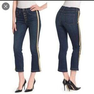Veronica Beard Carolyn Baby Boot Jeans 27 Dark Vintage Gold Stripe Button Fly